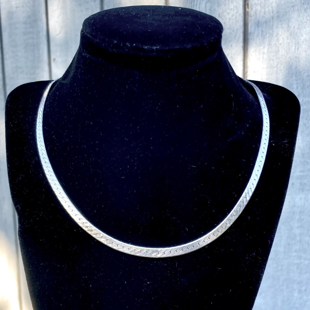 Vintage Sterling 925 Herringbone Chain Necklace 18"